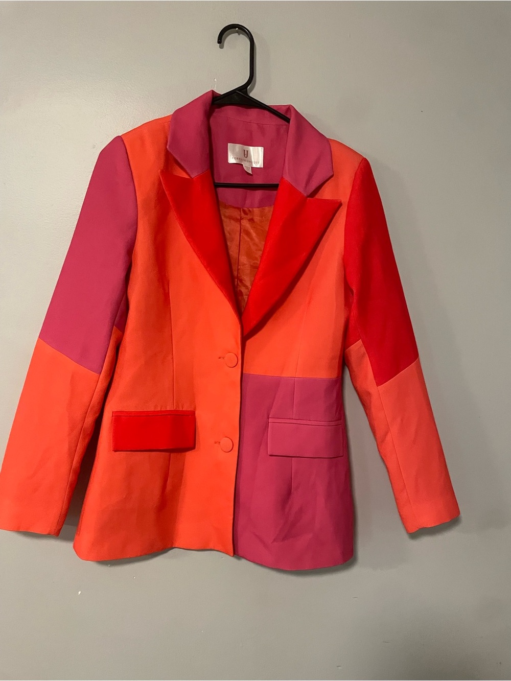 Forever Unique Pink and Orange Colorblock Blazer